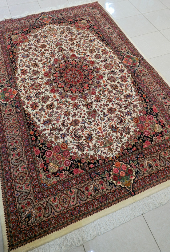فرش دستباف جفت شش متری بیجار افشار نقشه لچک ترنج کرم